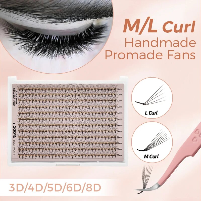 360/600 Букет ресниц L Curl M Curl Готовые вееры для объема XL Tray Pre Made Pointy Base Fans Prefacts Наращивание ресниц 5D 0.07mm 360 fans M 10 мм