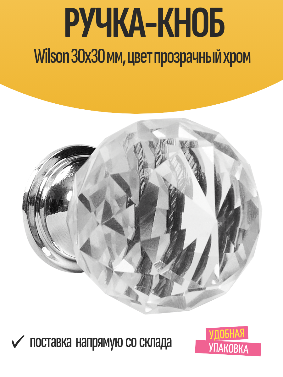 Ручка-кноб Inspire Wilson для мебели 30мм прозрачный хромированный пластик