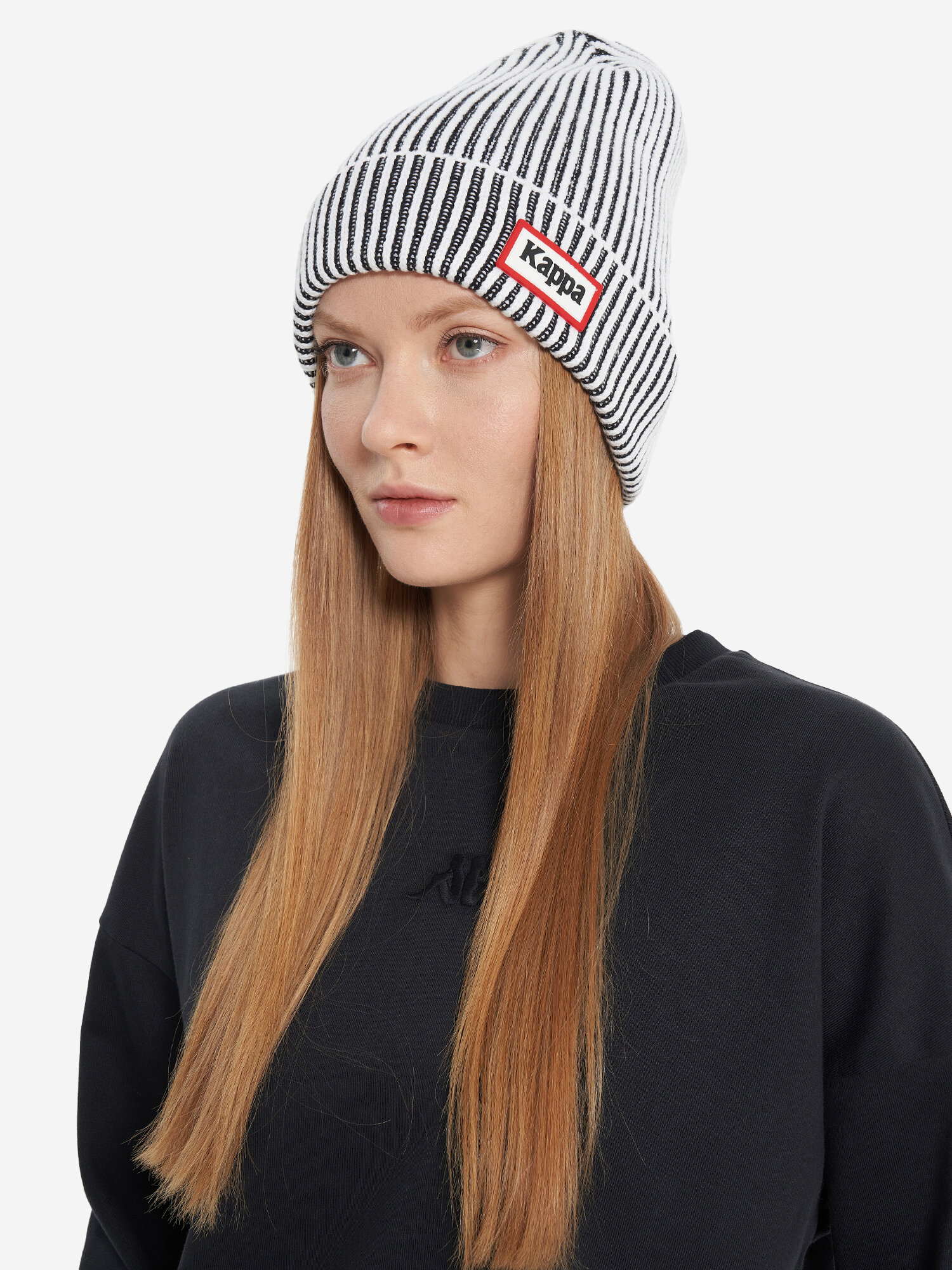 Шапка Kappa для мужчин и женщин, размер one size, черный/белый — фото 1