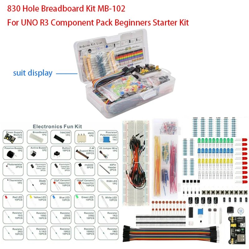Комплект макетной платы с 830 отверстиями MB-102 для стартового комплекта Element Pack UNO R3 для начинающих
