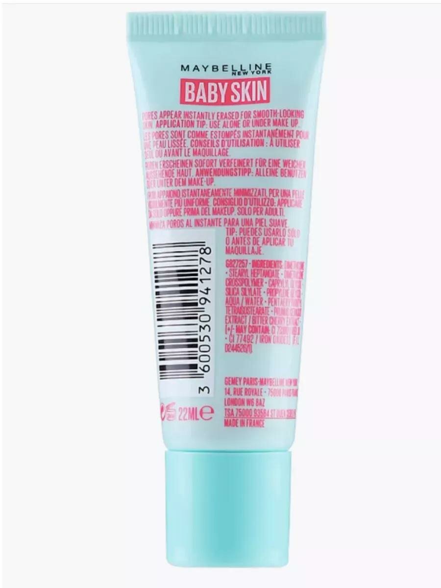 Maybelline New York Праймер основа под макияж корректирующая Baby skin, 22 мл, скрывающая поры на силиконовой основе — фото 1