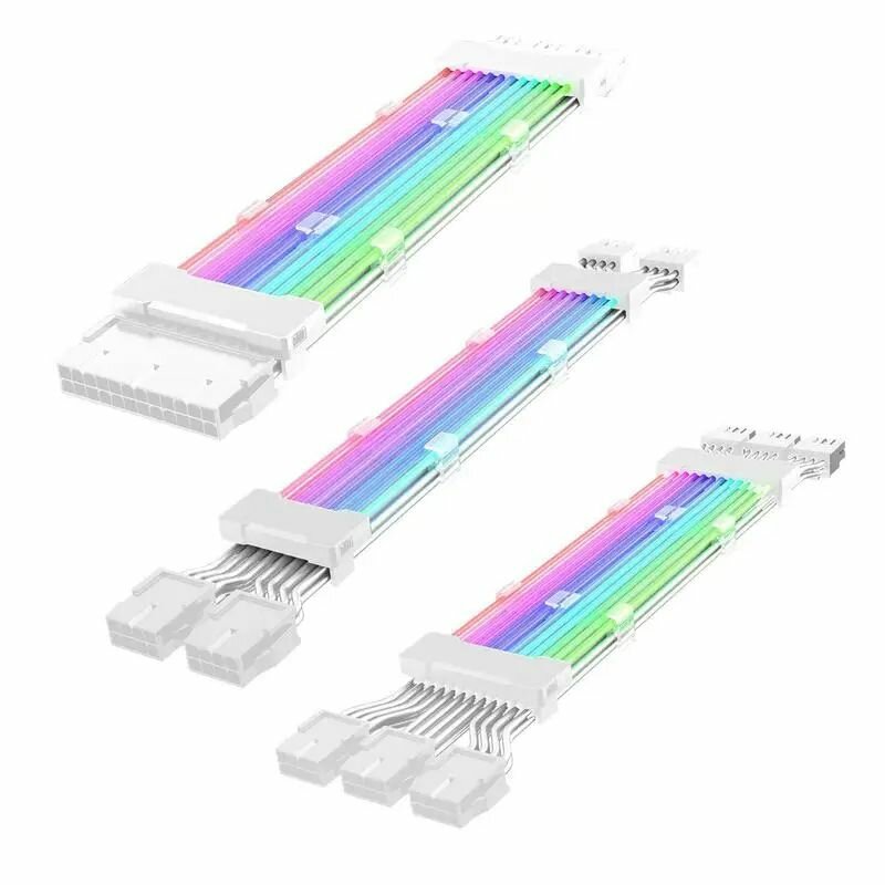 Комплект удлинительных кабелей для блока питания компьютера RGB ARGB Sync ATX 24PIN Цветные модульные кабели RGB-удлинители для вентилятора