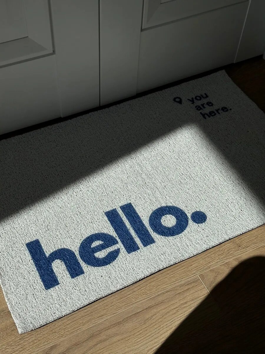 Коврик придверный резиновый с надписью Hello you are here в прихожую 120х80 см белый