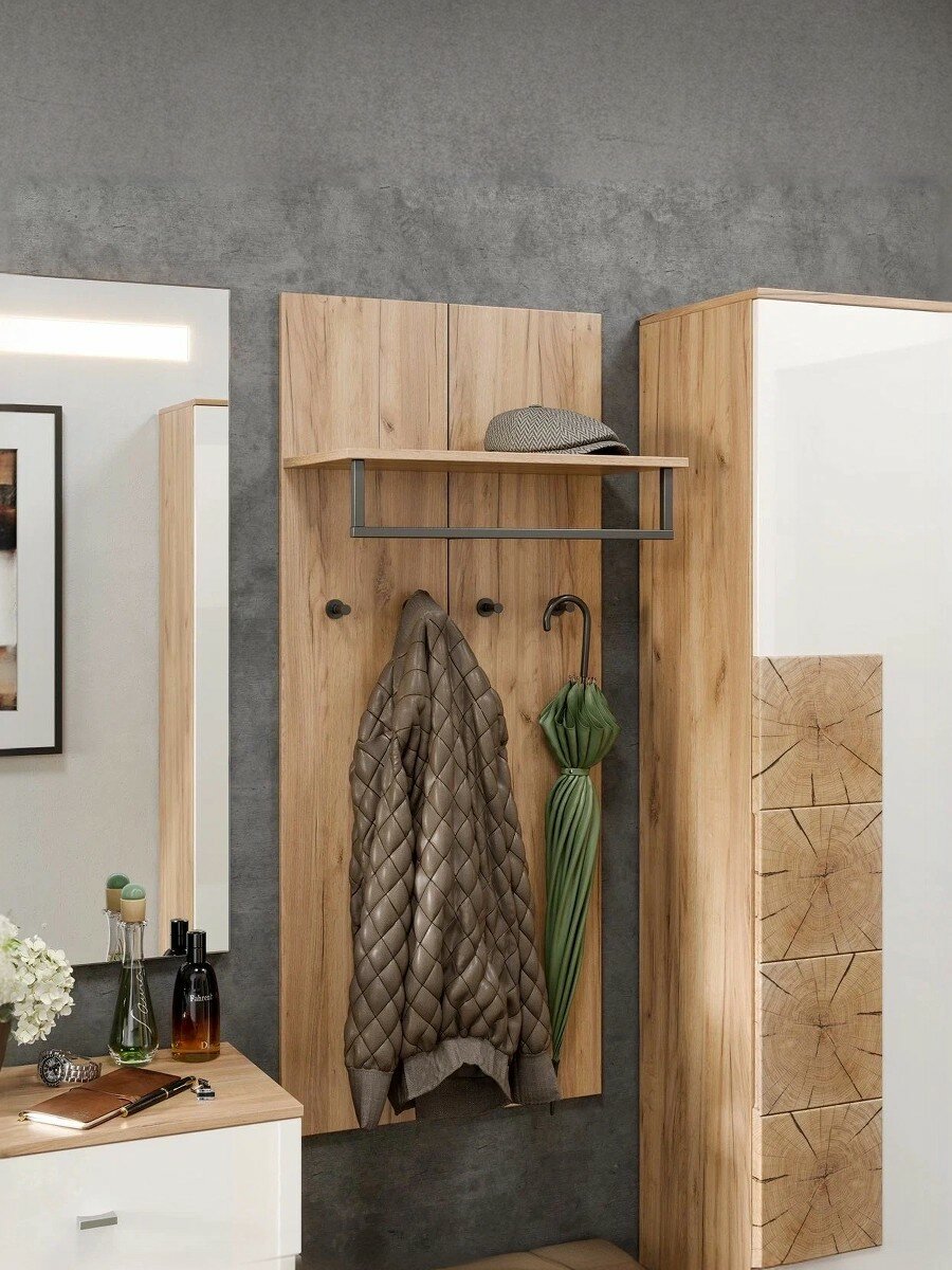 Вешалка настенная для одежды в прихожую Фиджи, Дуб золотой, 4 крючка