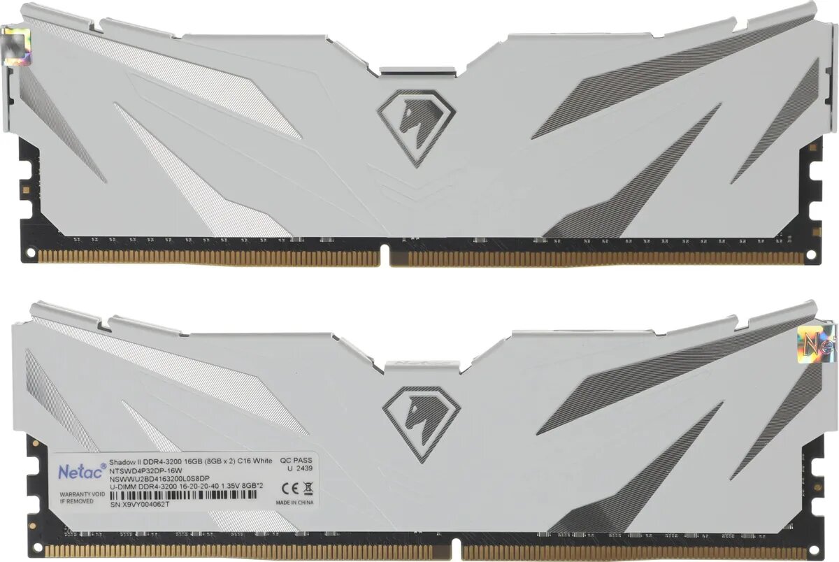 Оперативная память NETAC Shadow II NTSWD4P32DP-16W DDR4 - 2x 8ГБ 3200МГц, DIMM, white, Ret