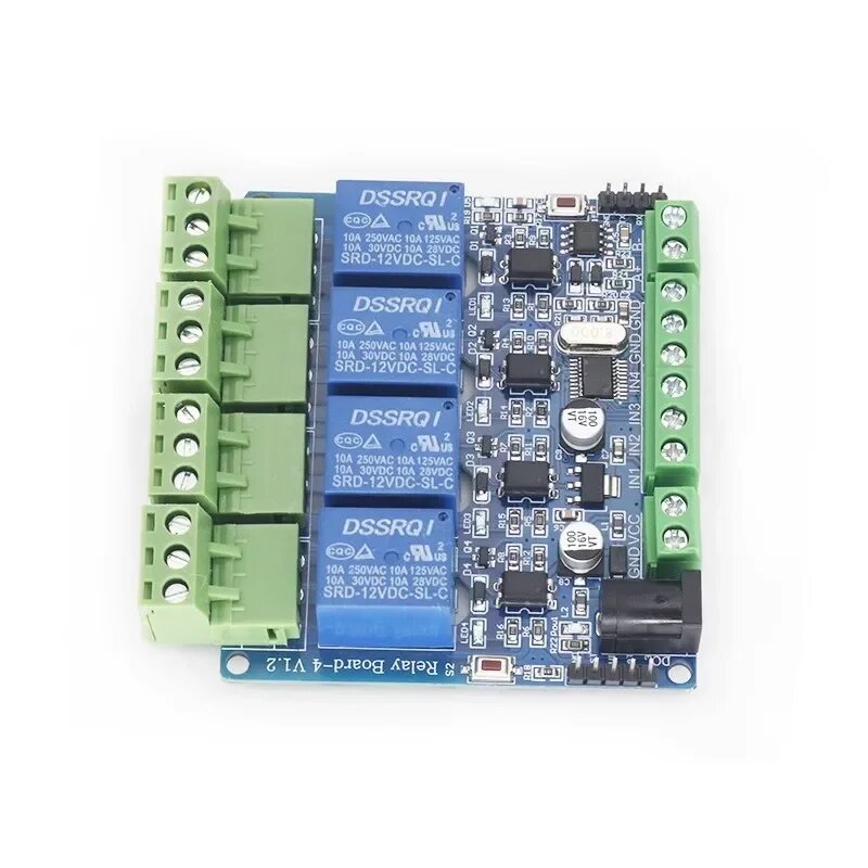 Modbus RTU 4-полосный релейный модуль DIY STM8S103 Система 4 дорожных входа 485 Связь
