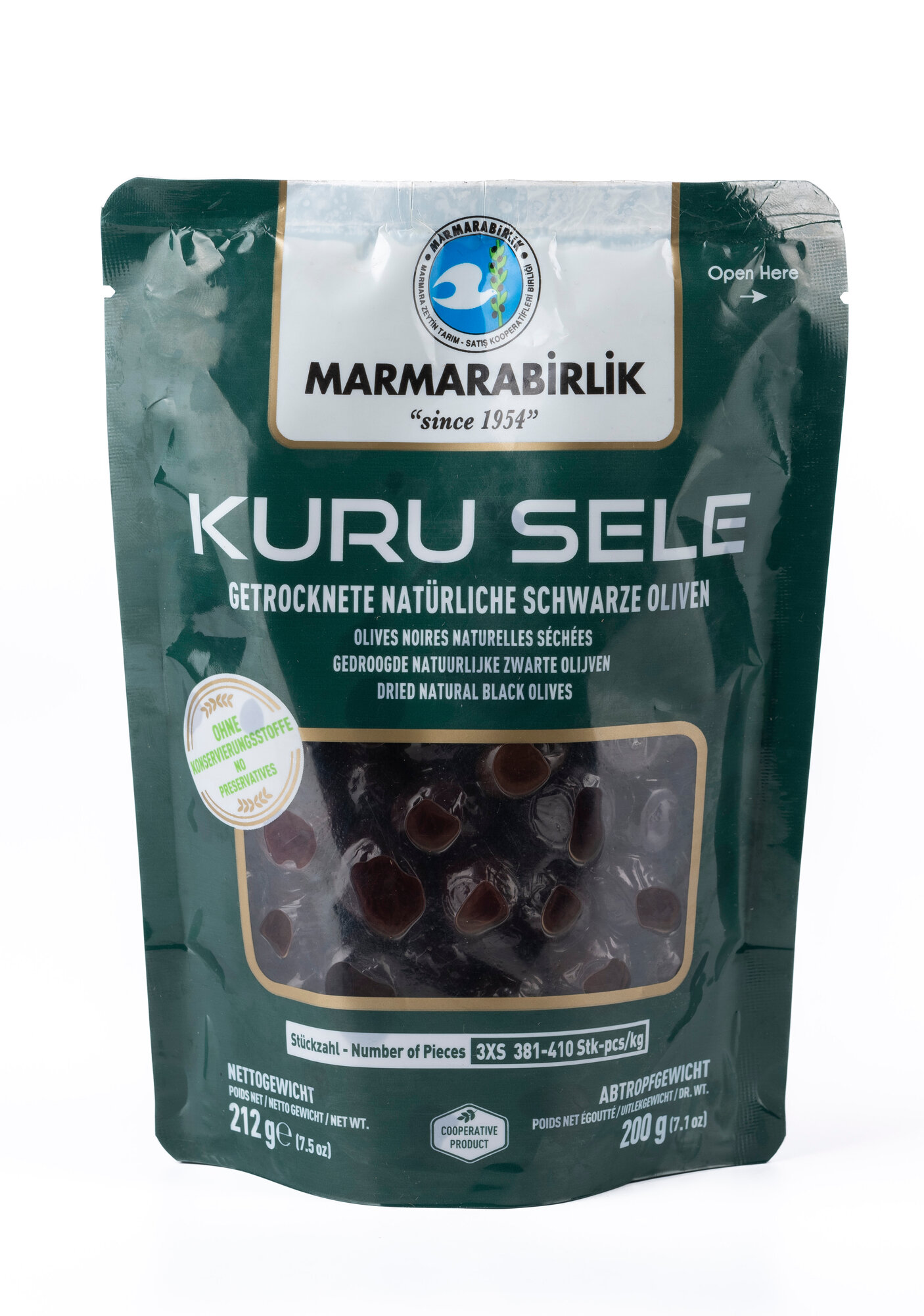 Оливки Marmarabirlik KURU SELE LUX 3XS, чёрные, вяленые, с косточкой, 200г