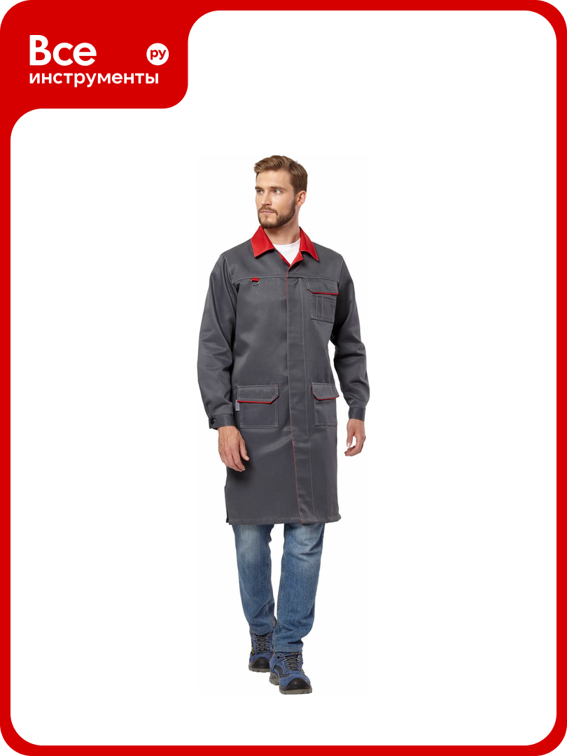 Халат Эксперт Спецодежда Страйк серый/красный р. 48-50 рост 170-176 6446000045315