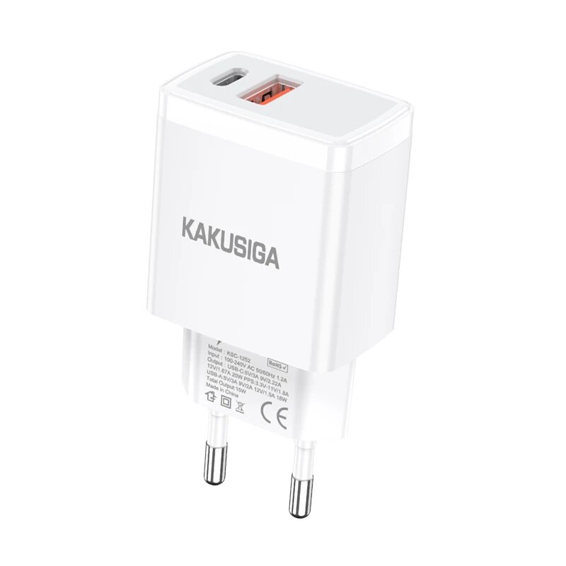 Сетевое зарядное устройство KAKUSIGA KSC-1252 белое, универсальный адаптер питания для смартфонов и планшетов