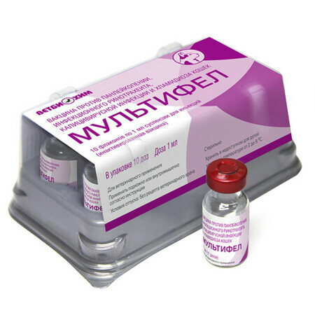 Простор мультифел 10 доз вакцина для кошек против панлейкопении инфекционного ринотрахеита калицивирусной инфекции и хламидиоза