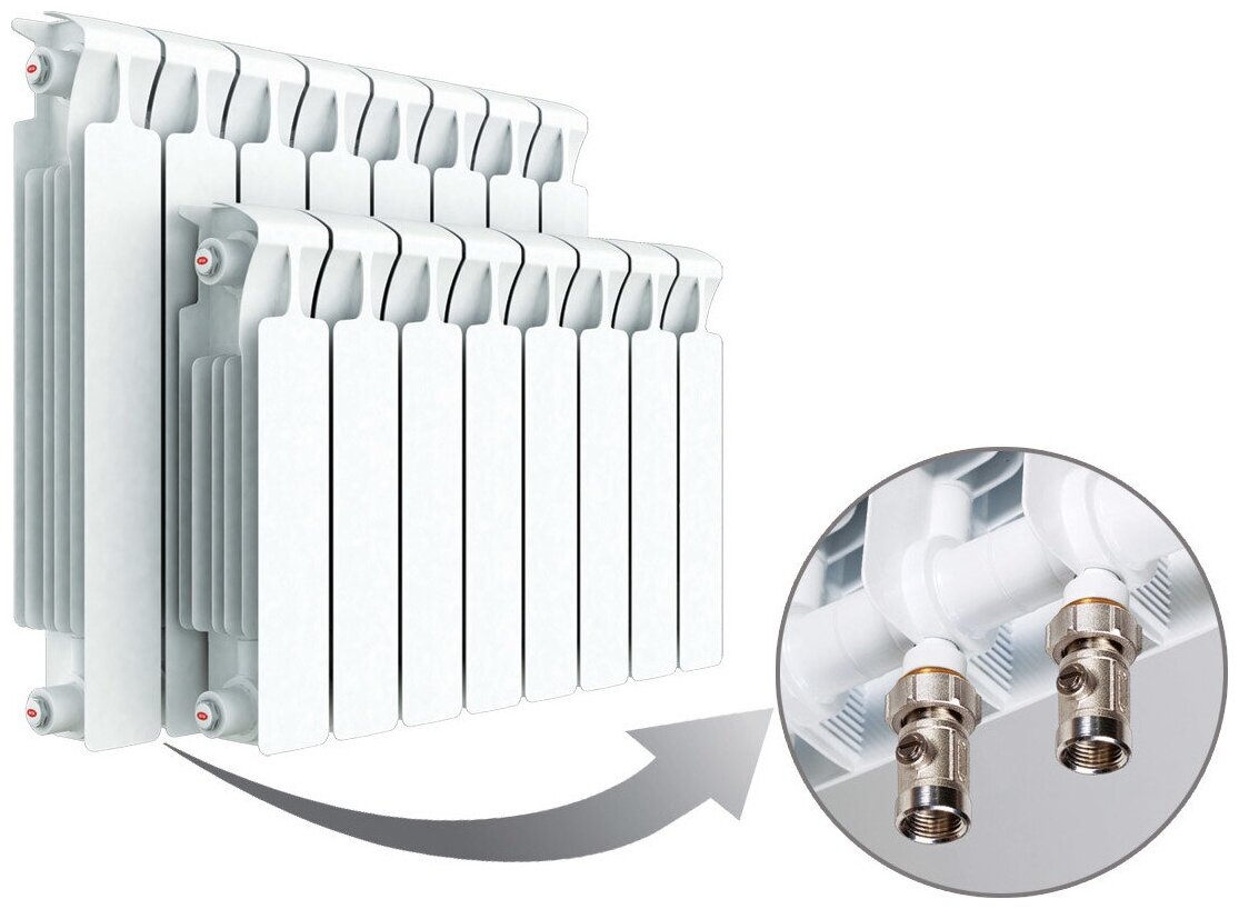 Радиатор Rifar Monolit Ventil 350 04 секции межосевое подключение 80мм Нижнее подключение правое (МVR) цвет белый