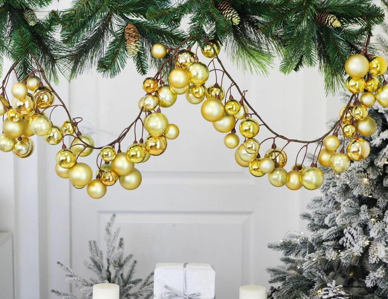 Гирлянда из шаров 4-6 см новогодний каскад: золотая россыпь пластик 180х14 см Winter Deco 1097079