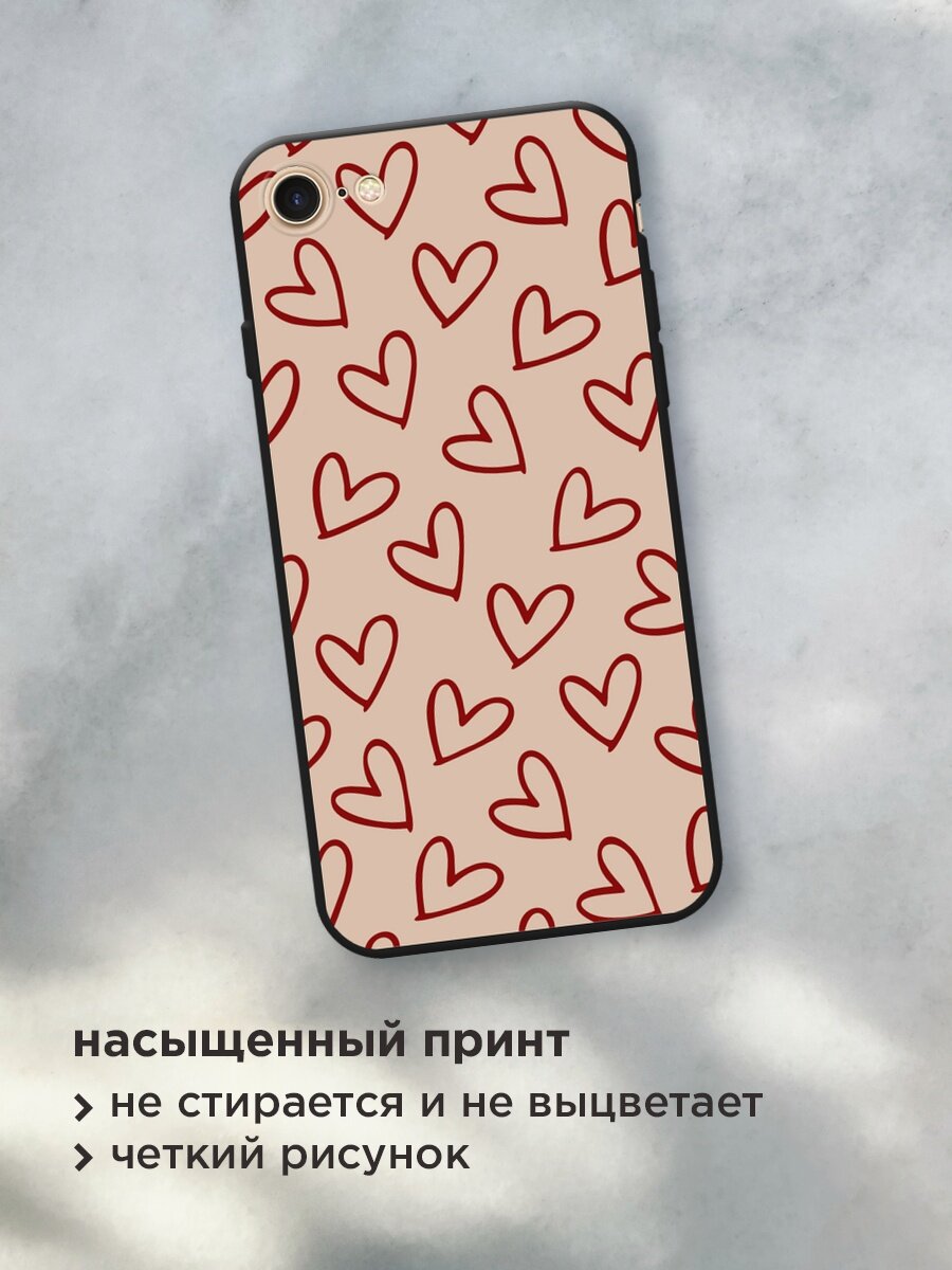 Черный матовый чехол на Apple iPhone 7 / Айфон 7 с принтом "Little hearts doodles 1 - 14 февраля" — фото 1