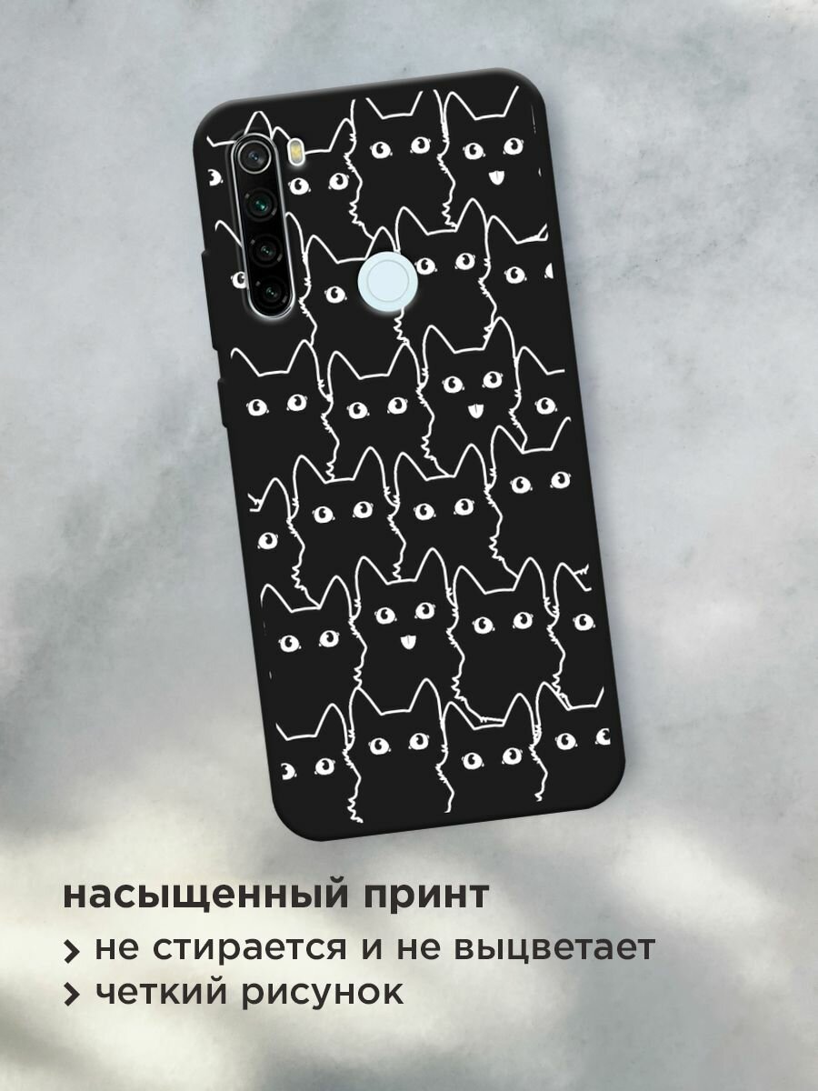 Черный матовый чехол на Xiaomi Redmi Note 8T / Сяоми Редми Нот 8Т с принтом "Множество котиков" — фото 1