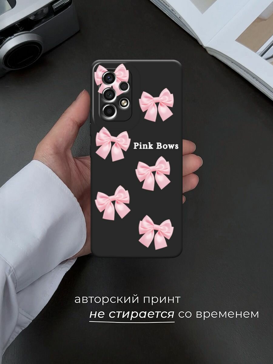 Черный матовый чехол на Samsung Galaxy A53 / Самсунг Галакси А53 с принтом "Pink Bows 2" — фото 1