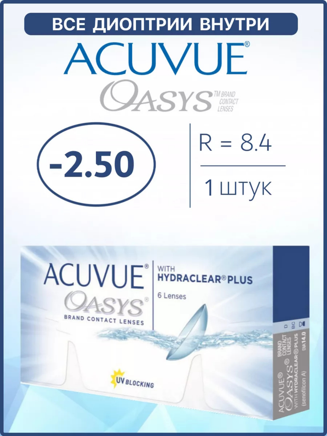 Контактные линзы двухнедельные Acuvue Oasys / Акувью Оазис 1 шт /-2.50 BC 8.4