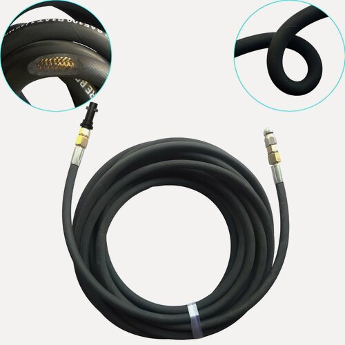 Изображение товара Шланг прочистки труб канализации со стальным армированием на KARCHER 15 метров с форсункой 1х3