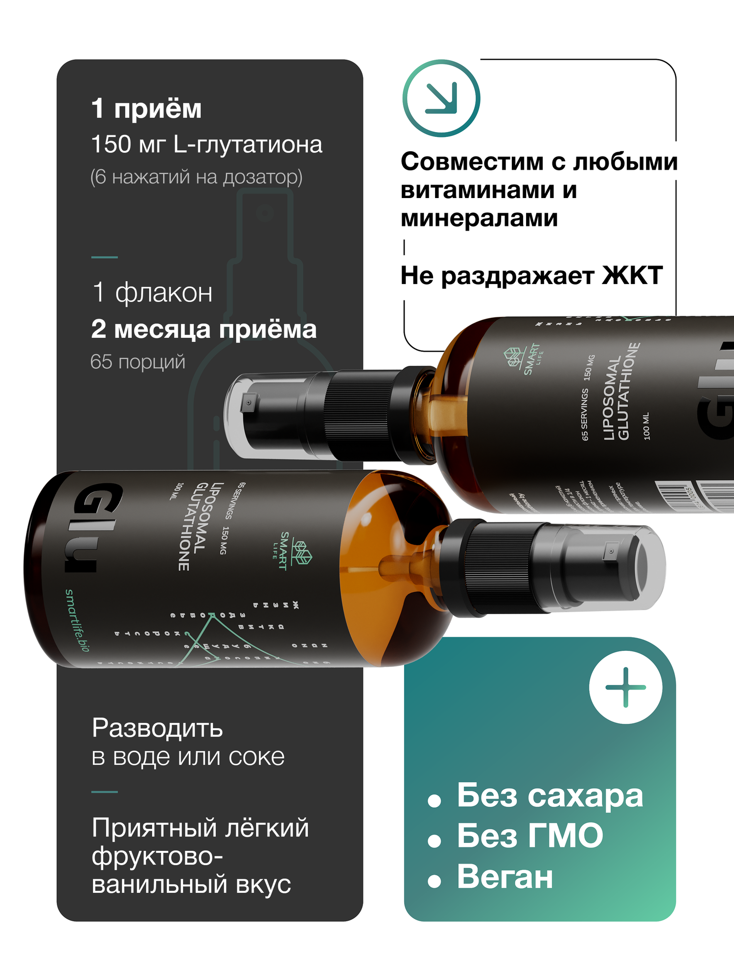 Липосомальный Глутатион, 100мл, витамины для красоты и молодости, бады для кожи, волос и ногтей, антиоксидант — фото 1