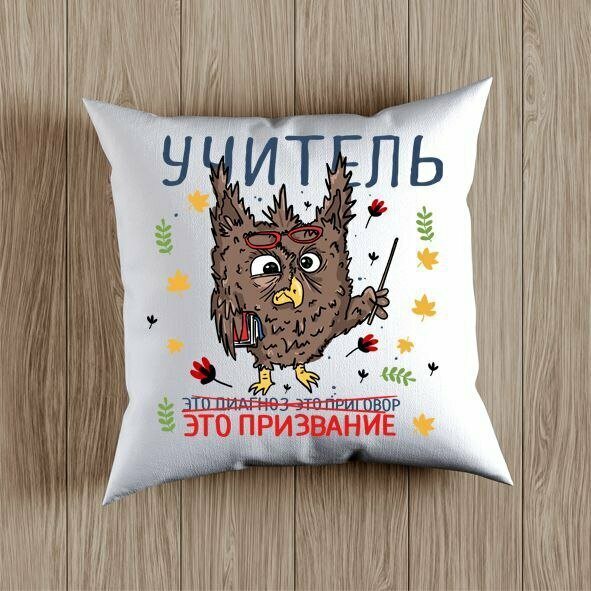 Декоративные подушки, для учителя, яркие, смешные принты, 38х38 см Совенок