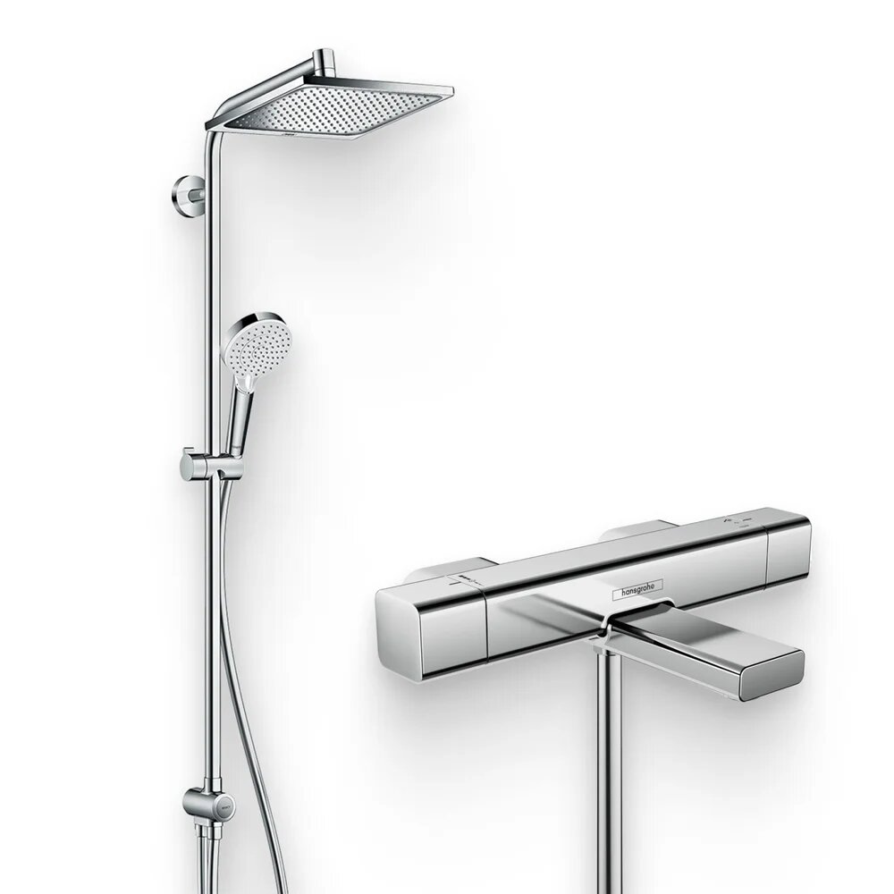 Душевой комплект Термостат Hansgrohe Ecostat E 15774000 для ванны с душем / Стойка Crometta E 240 1jet Showerpipe Reno 27289000 EcoSmart