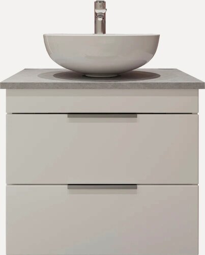 Изображение товара Тумба под раковину со столешницей STWORKI Копенгаген 60 подвесная, белая, глянцевая, с отверстием под смеситель, из МДФ, тумба для ванной, с ящиками, с доводчиками