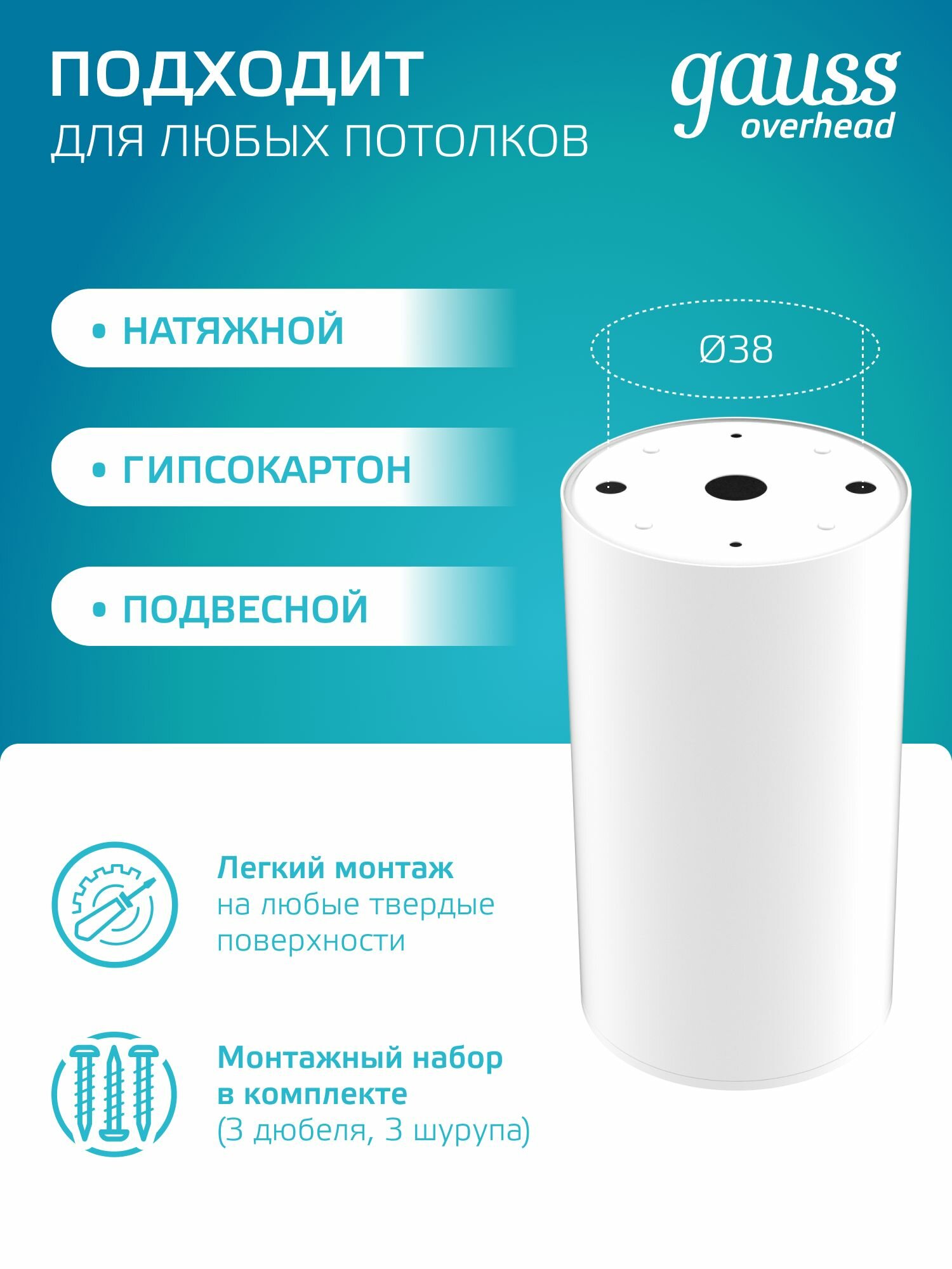 Светильник потолочный накладной под лампу GU5.3 Белый Gauss Basic — фото 1