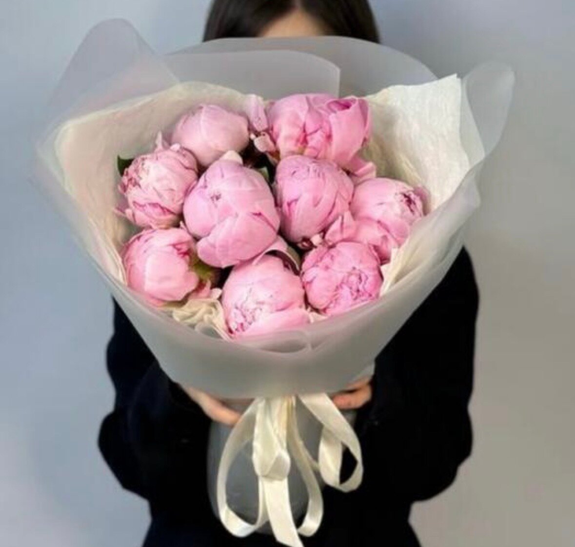 Монобукет розовые пионы Сара Бернар/Sarah Bernhardt (9 штук)