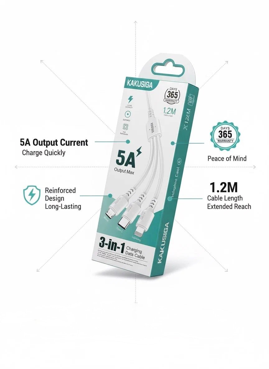 Кабель для быстрой зарядки Kakusiga 3-в-1, длина 1,2м, белый