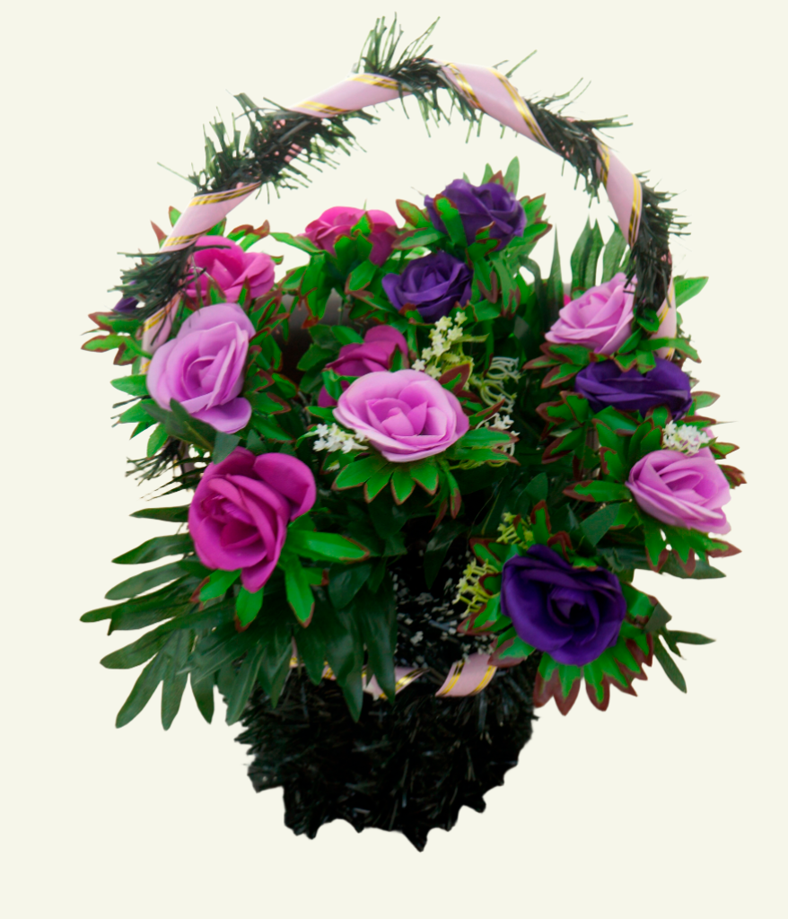 Корзина траурная Лиловые розы 60 см
