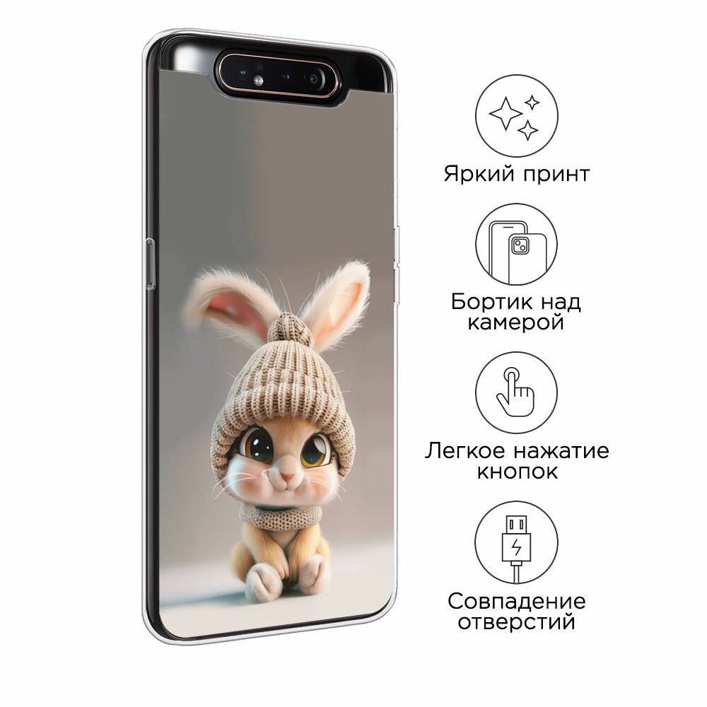 Чехол на Samsung Galaxy A80 / Самсунг Гэлакси A80 с принтом "Крольчонок в вязаной шапке" — фото 1