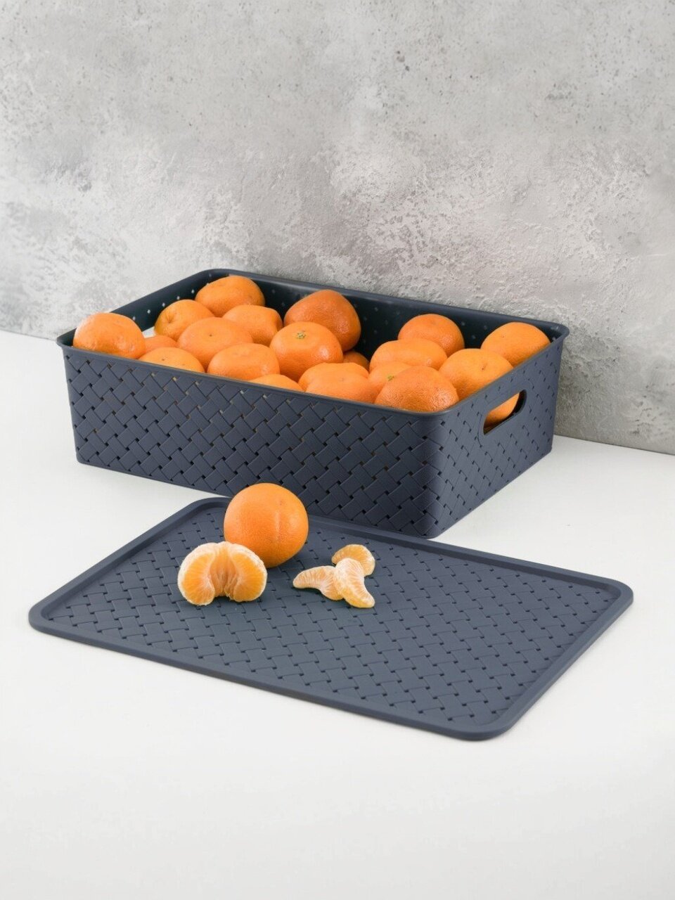 Корзина для хранения Violet Береста 7.5 л пластик плетеная с крышкой прямоугольная