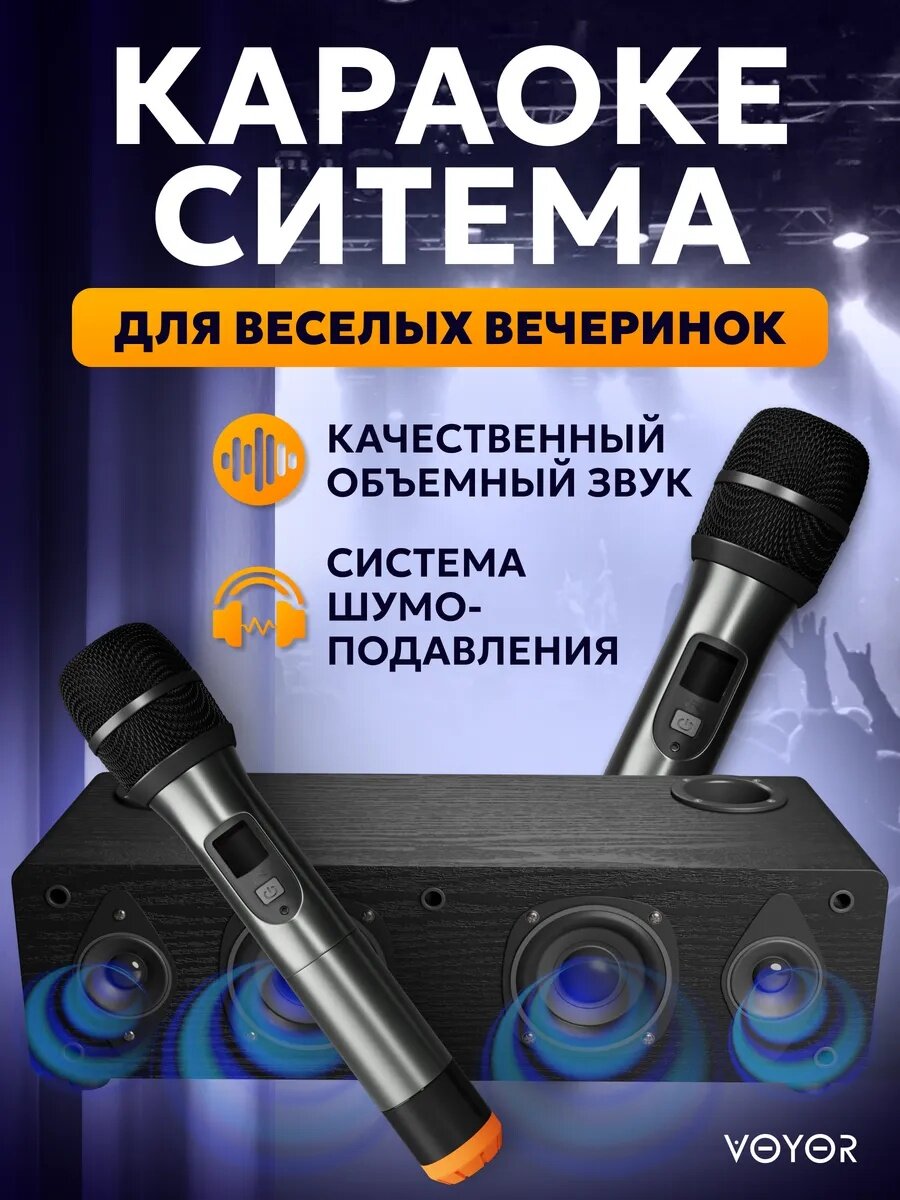 Караоке-система беспроводная Bluetooth портативная 120Вт 2 микрофона