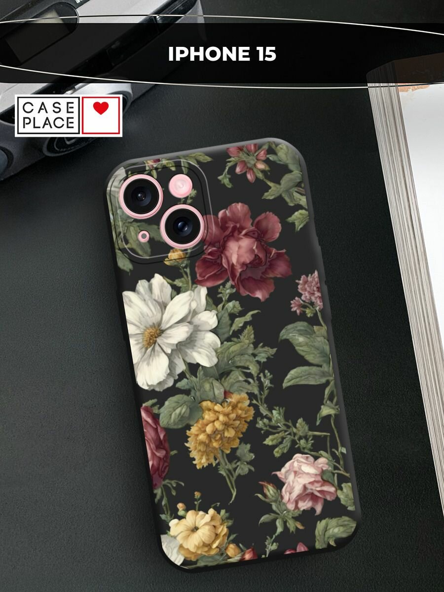 Чехол на Apple iPhone 15 / Айфон 15 с принтом Акварельные красные цветы 2