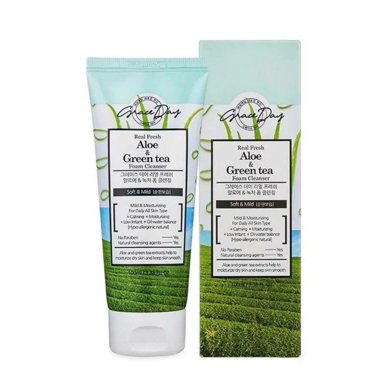 Grace Day Aloe & Green Tea Foam Cleansing 100 ml — Успокаивающая пенка с алоэ и зелёным чаем