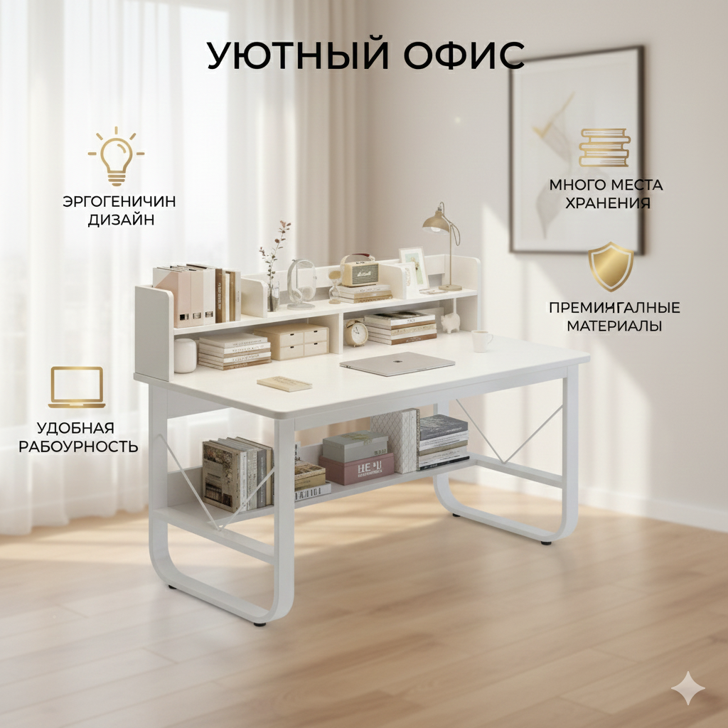 Письменный стол с полкой, для офиса, школы, компьютера , лофт — фото 1