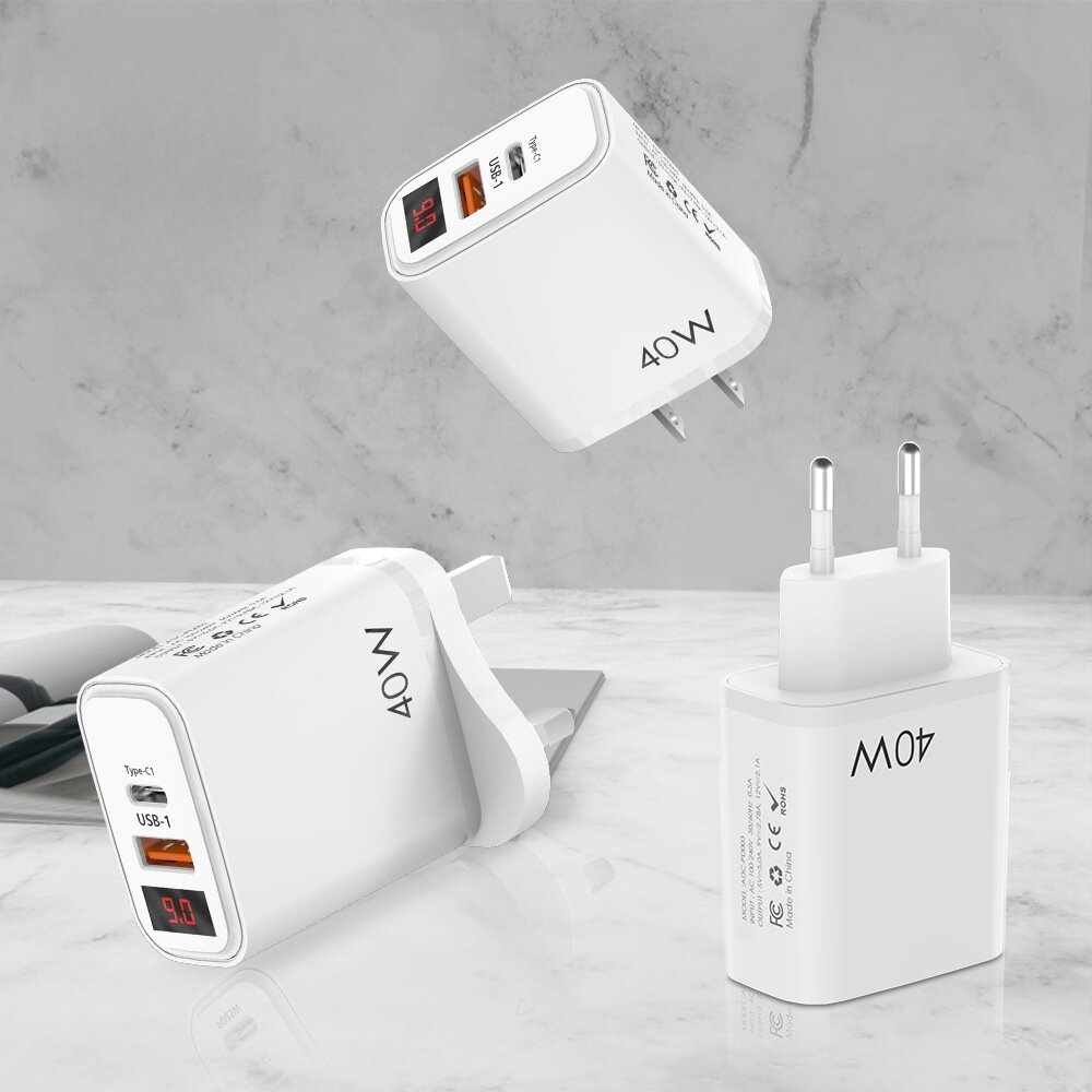 Белый американский стандарт 20В USB-C PD быстрая зарядка с цифровым дисплеем для мобильных устройств
