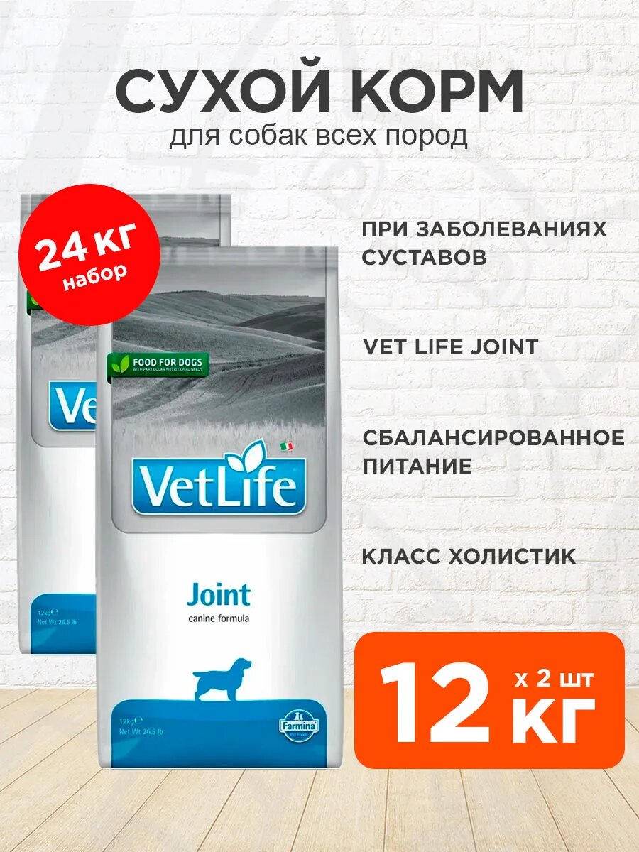 Корм сухой Farmina Vet Life Canin Joint для взрослых собак при заболеваниях суставов, 12 кг х 2 шт