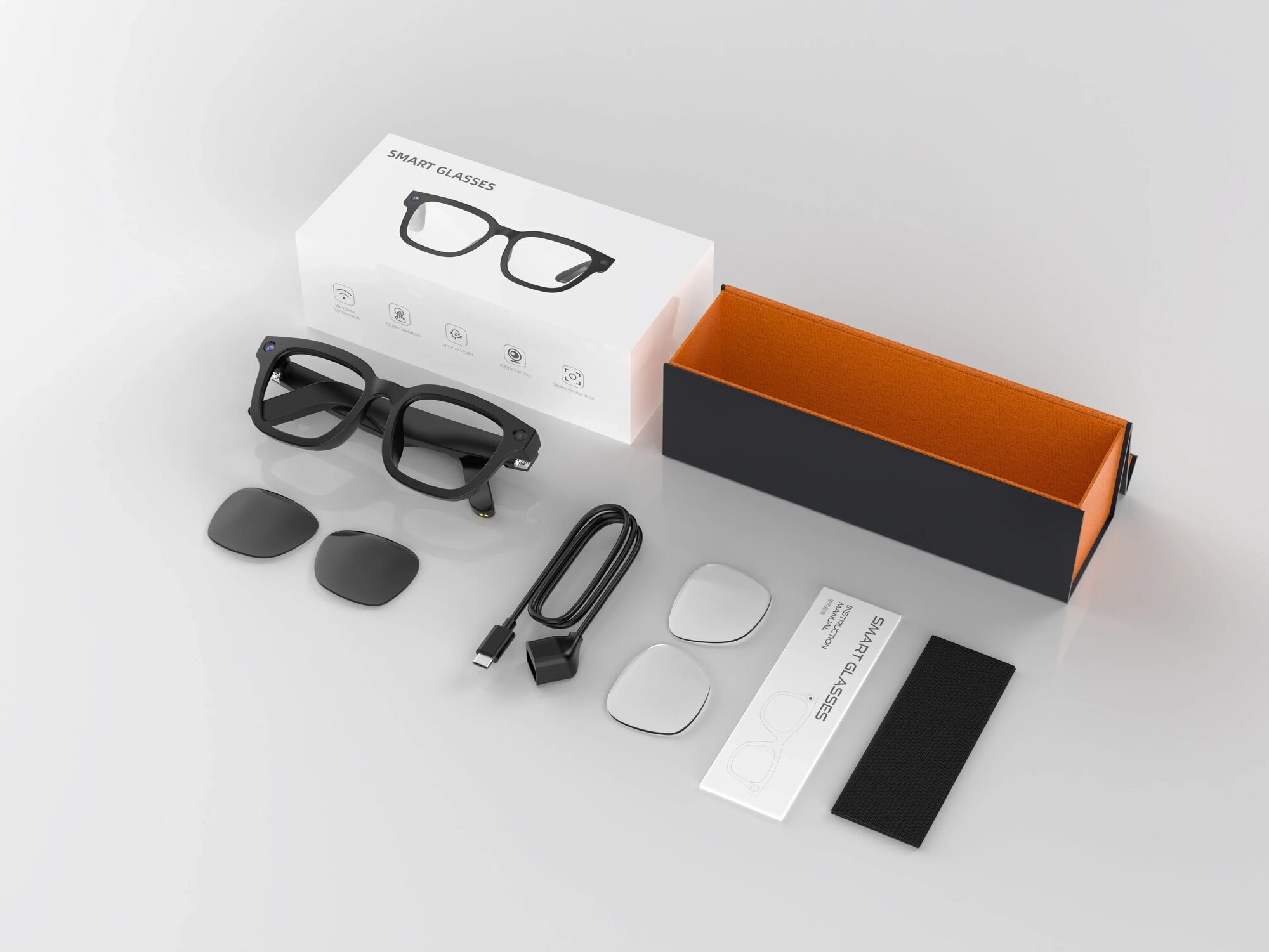 Умные очки Smart Glasses G300L, черны, камера 8 МП голосовой помощник, переводчик, сенсорное управление, 2 линзы