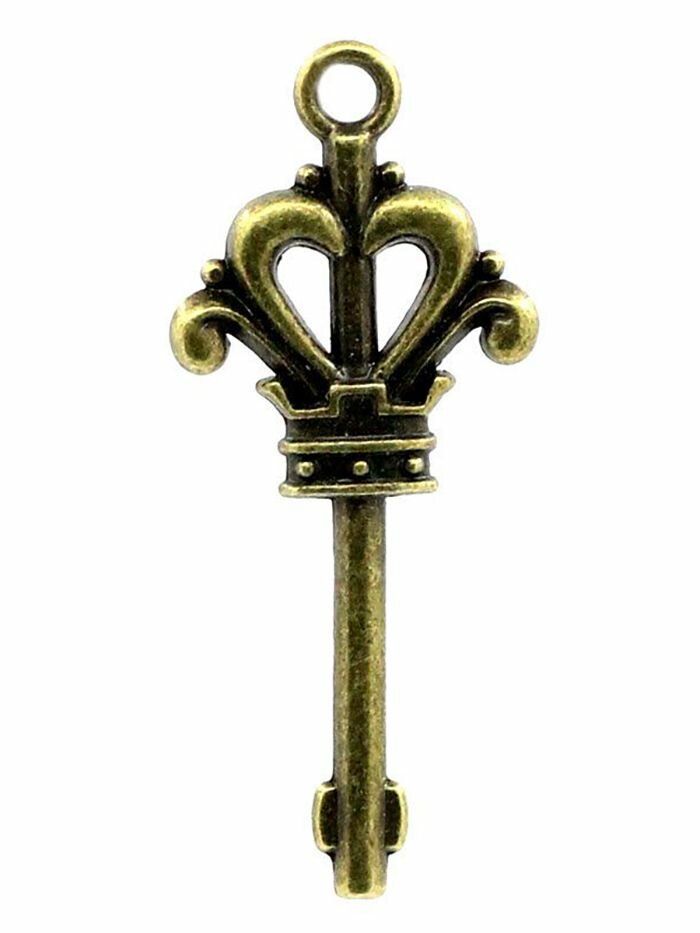 Подвеска "Ключ с короной", античная бронза, 10 штук. — фото 1