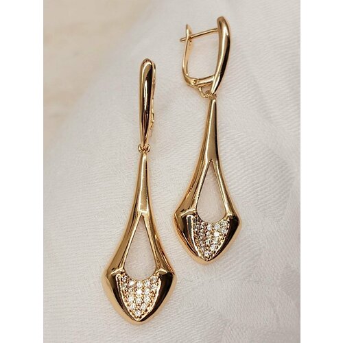 фото Серьги с подвесками xuping jewelry, фианит, размер 55 мм, золотистый