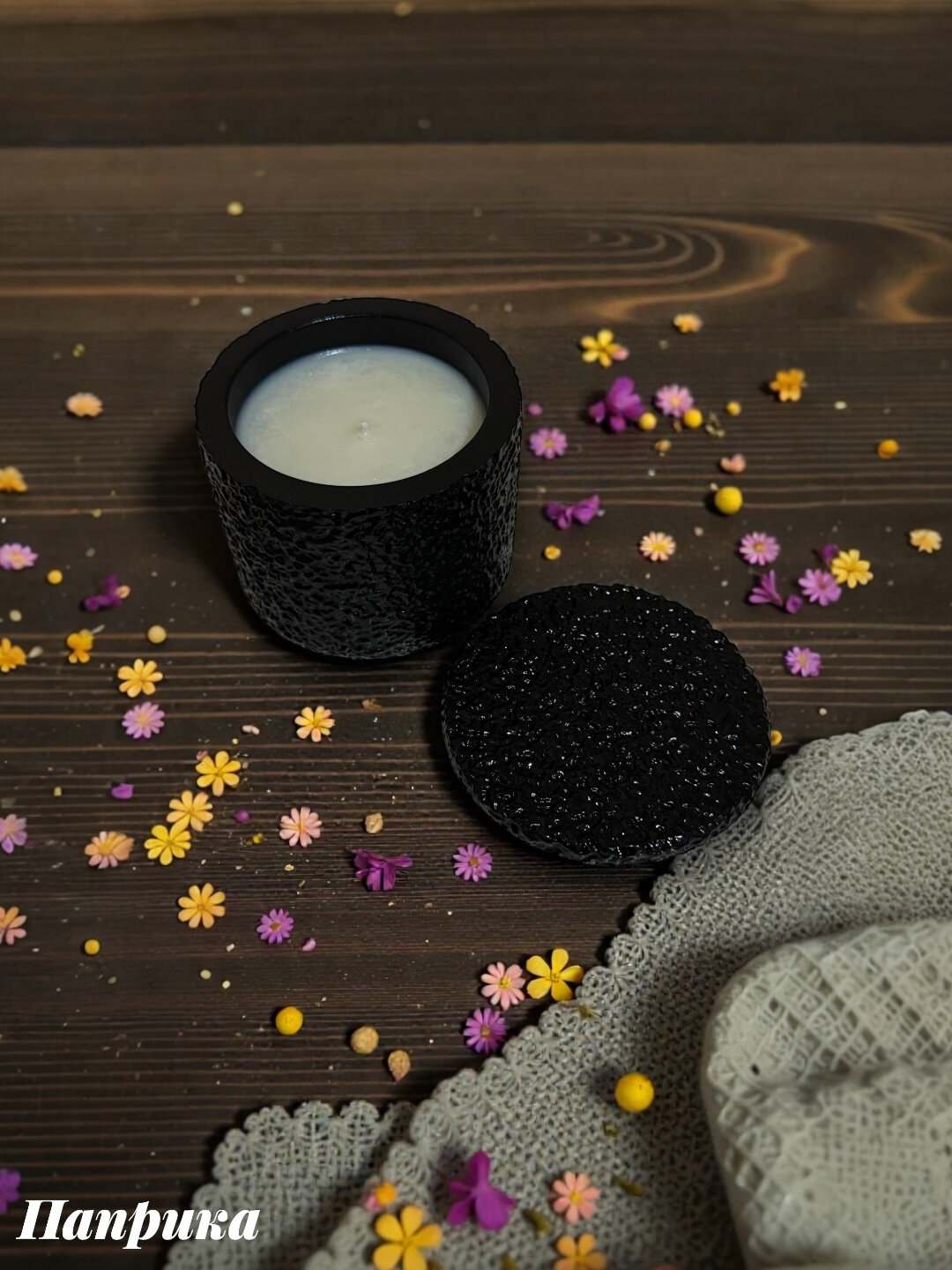 Свеча декоративная "Мрамор", натуральный соевый воск, черная — фото 1