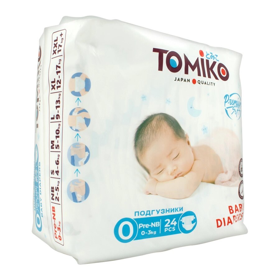 Подгузники Tomiko Premium Soft Pre-NB, для новорожденных, 2-5кг, 24шт