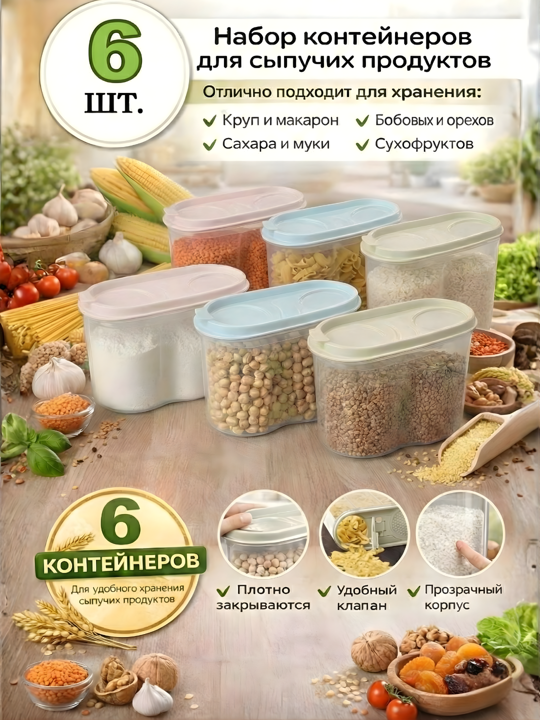 Контейнер, емкость для хранения сыпучих продуктов, набор пластиковых контейнеров