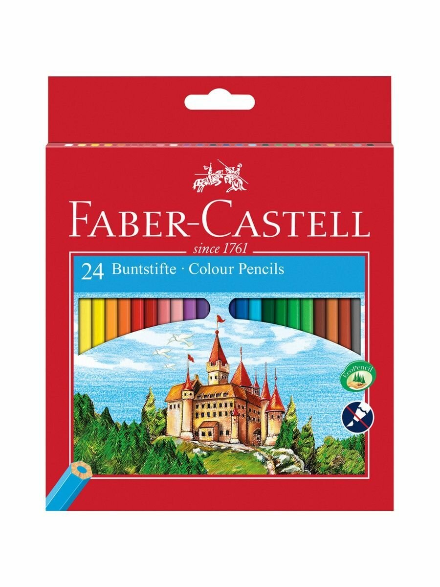 Карандаши цветные Faber-Castell "Замок", 24цв, шестигр, заточ, картон, европодвес, 120124