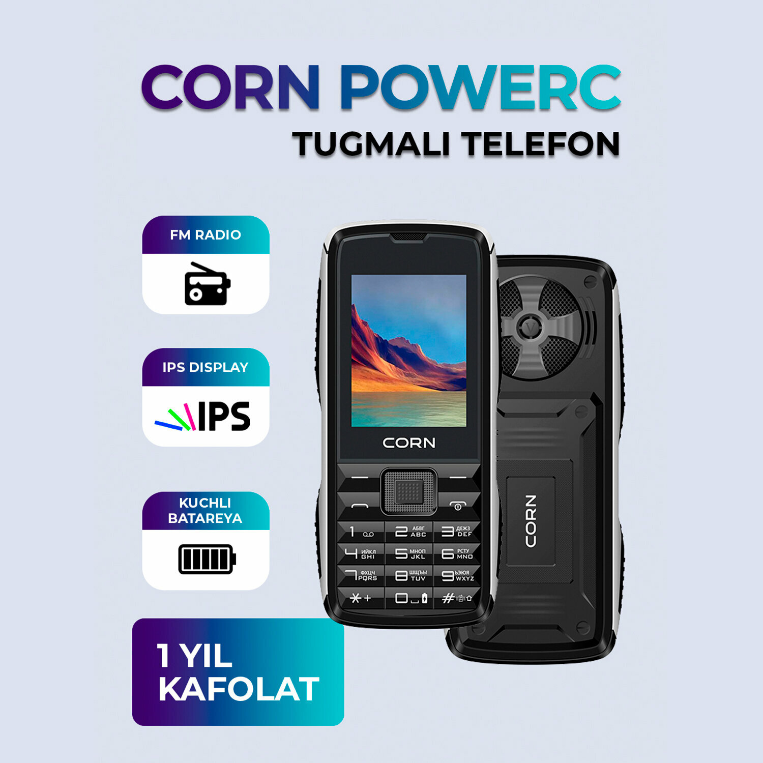 Мобильный телефон CORN "Power", кнопочный, 2 SIM-карты, чёрный — фото 1