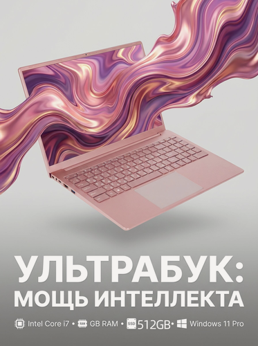Изображение товара Intel Core i7 - 15,6-дюймовый ноутбук с SSD 512GB, Intel UHD, Windows PRO, 16GB RAM Глубокий розовый