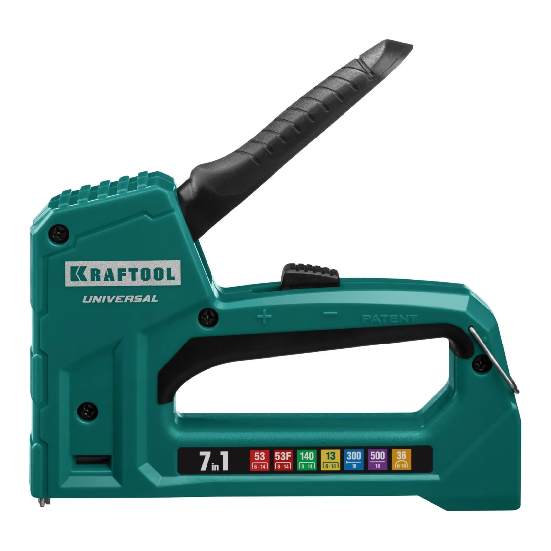 Степлер строительный Kraftool 31524, скобы от 6 до 14 мм, пластинчатая пружина, регулировка силы удара, зеленый — фото 1