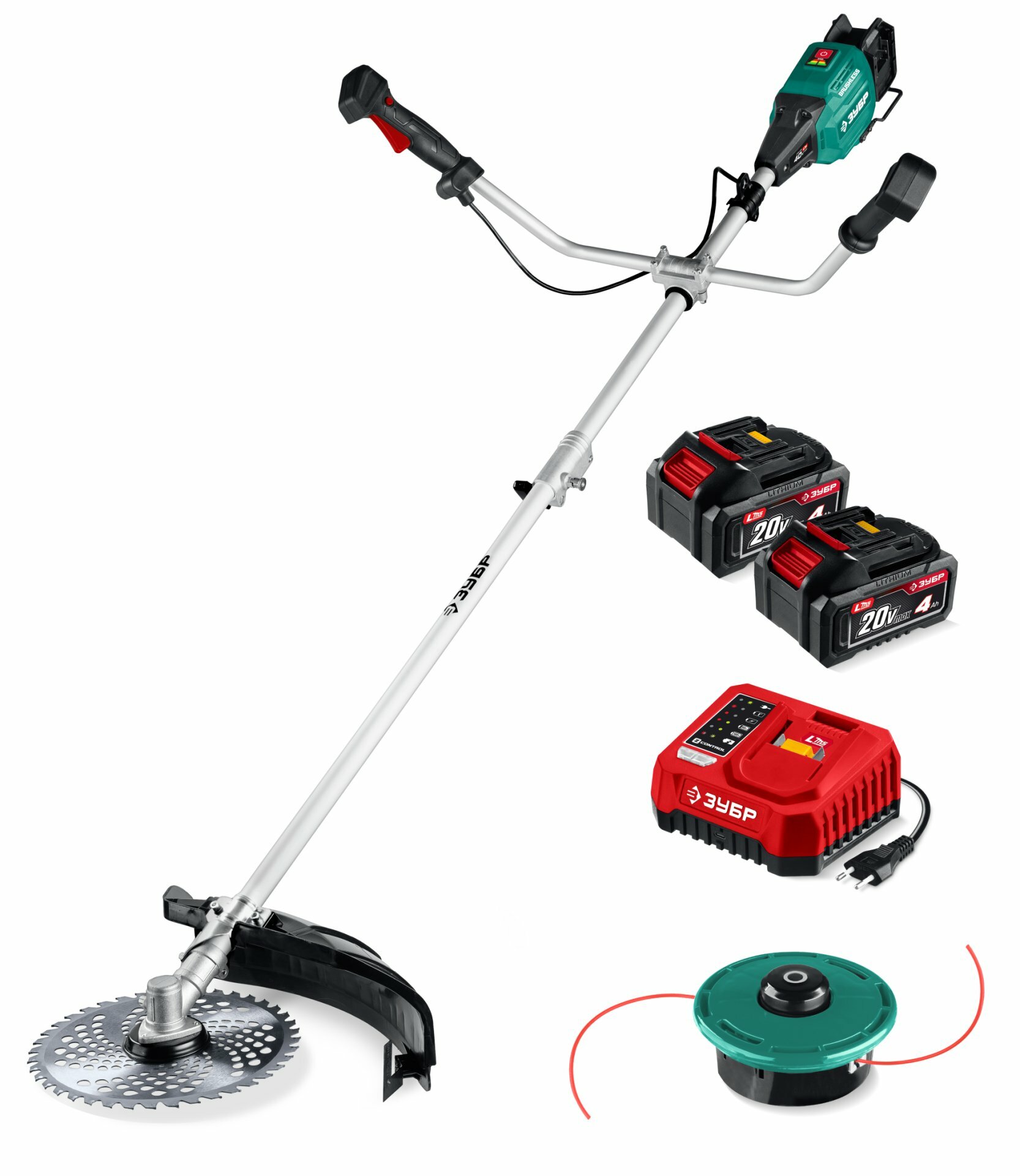 Триммер-коса ЗУБР ТАБ-4043-42 аккумуляторный бесщеточный 40 В (2x20В), 430 мм, 2 АКБ LMS (4 Ач)