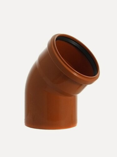 Изображение товара Отвод канализационный РосТурПласт 110 мм 45 градусов для наружных работ, рыжий уголок, колено ПВХ, фитинг 36655.