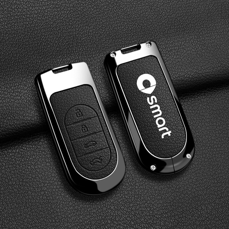 Чехол для автомобильного ключа Smart EQ Forfour из натуральной кожи с черным гравированным рисунком для мужчин